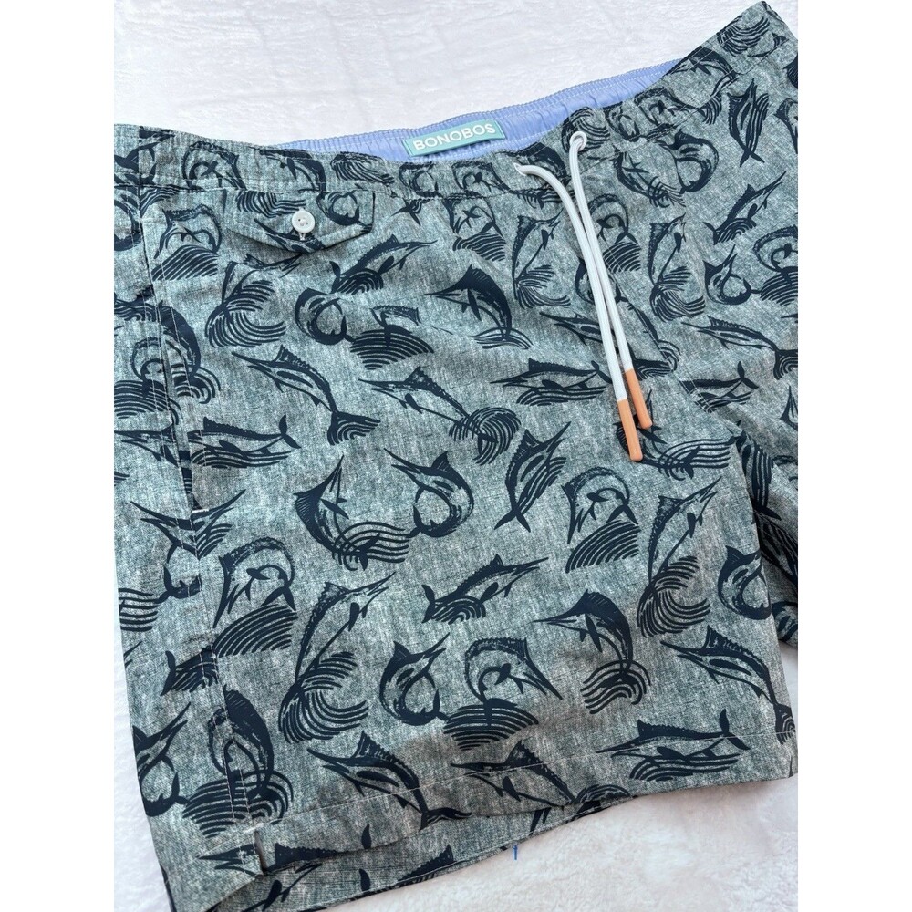 Bonobos  Swim Trunks Marlin AOP Print Mens Tag L / 7" Relaxed Waist Fits XL/6.5"
